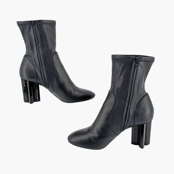Louis Vuitton Silhouette Black Leather Block Heel Ankle Boots Size 37.5 US 7.5 - Picture 11 of 16